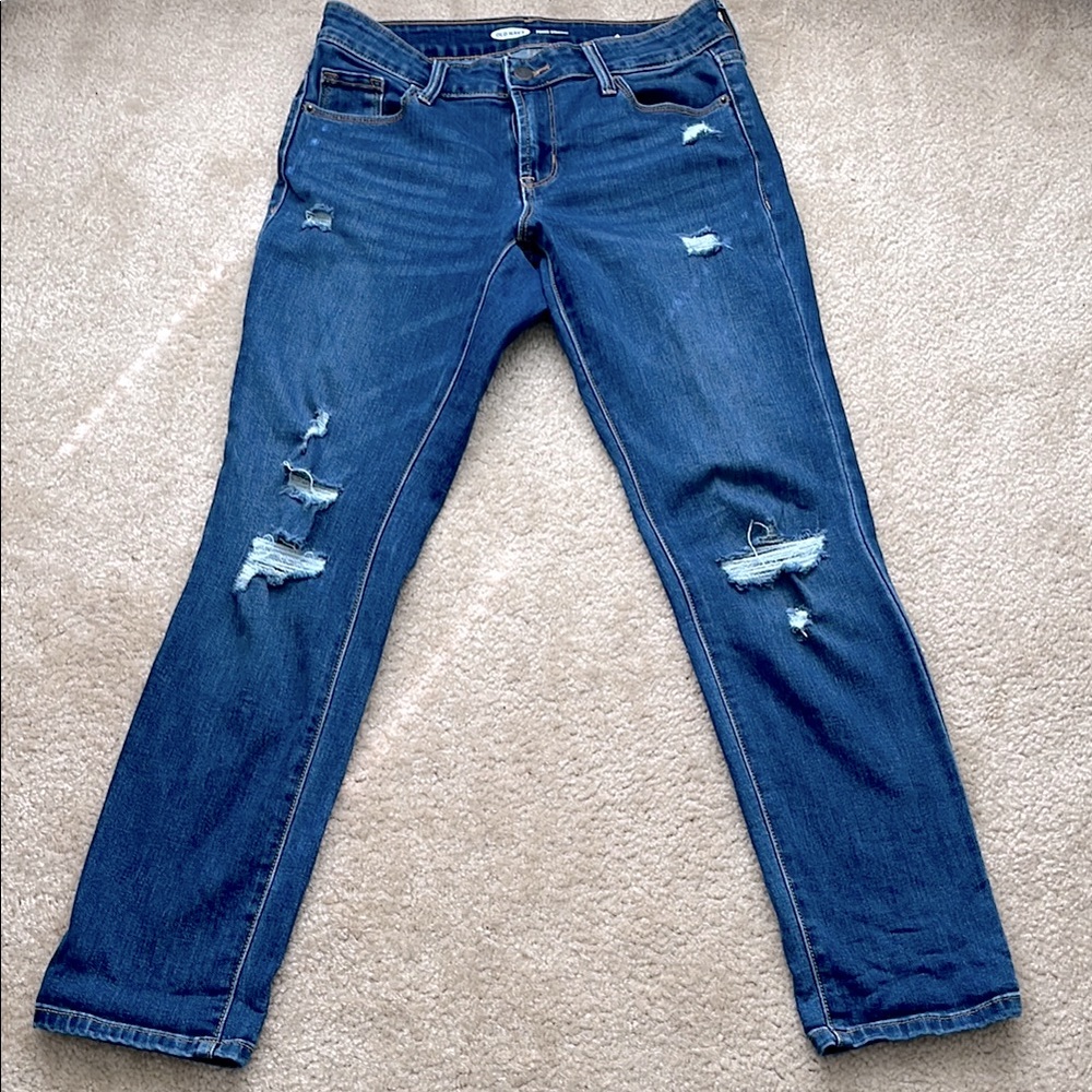 OLD NAVY Women's Blue Distressed Power Straight Jeans Size 2P